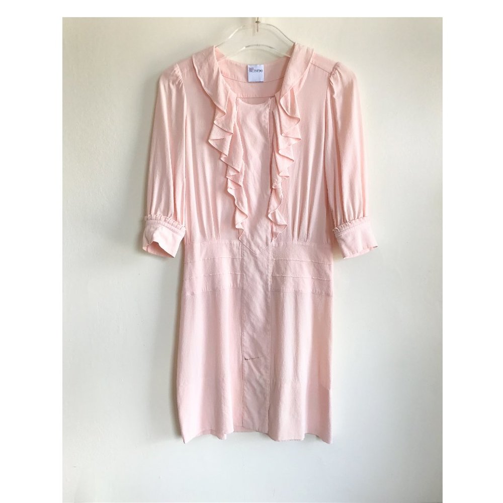 Valentino Pink Silk Crepe Ruffle Snap Front Dress